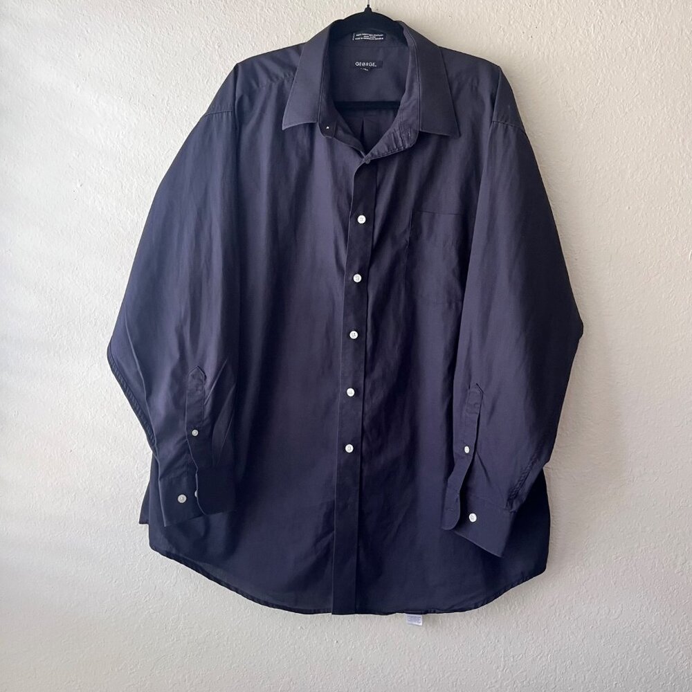 George Button Down‎ Mens Black Cotton Shirt Size 18 34/35